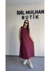 Bordo Oysh Salaş Günlük Midi Elbise