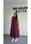 Bordo Oysh Salaş Günlük Midi Elbise