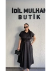 Siyah Poplin Kuşaklı Gömlek Elbise