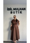 Kahverengi Poplin Kuşaklı Gömlek Elbise
