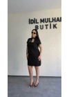 Siyah Zr Model Yaka Bağlama Detaylı Elbise