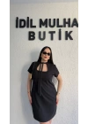 Siyah Zr Model Yaka Bağlama Detaylı Elbise