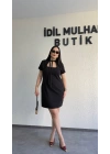 Siyah Zr Model Yaka Bağlama Detaylı Elbise