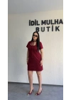 Bordo Zr Model Yaka Bağlama Detaylı Elbise