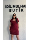 Bordo Zr Model Yaka Bağlama Detaylı Elbise