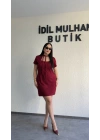 Bordo Zr Model Yaka Bağlama Detaylı Elbise