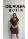 Kahverengi Zr Model Yaka Bağlama Detaylı Elbise