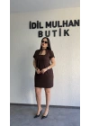 Kahverengi Zr Model Yaka Bağlama Detaylı Elbise
