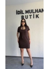 Kahverengi Zr Model Yaka Bağlama Detaylı Elbise