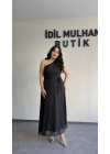 Işıltılı Siyah Şifon Elbise