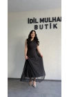 Işıltılı Siyah Şifon Elbise