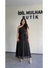 Işıltılı Siyah Şifon Elbise