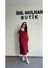 Bordo Ayarlanabilir Askılı Elbise