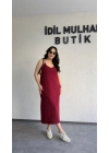 Bordo Ayarlanabilir Askılı Elbise