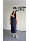 Lacivert Ayarlanabilir Askılı Elbise