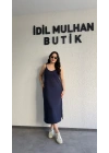 Lacivert Ayarlanabilir Askılı Elbise