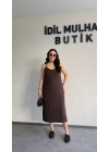 Kahverengi Ayarlanabilir Askılı Elbise