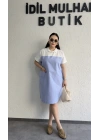 Beyaz Gömlek Yakalı Denim Elbise