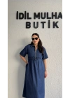 Lacivert Fermuar Detaylı Denim Elbise