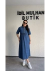 Mavi Fermuar Detaylı Denim Elbise