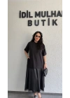 Siyah Eteği Saten Dantel Detaylı Elbise