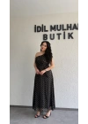 Siyah Tek Omuz Gold Desen Detaylı Elbise