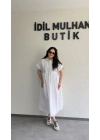 Beyaz Cep Detaylı Poplin Elbise