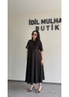 Siyah Oysh Kumaş Godeli Elbise