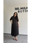 Siyah Oysh Kumaş Godeli Elbise