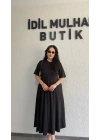 Siyah Oysh Kumaş Godeli Elbise