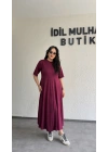 Bordo Oysh Kumaş Godeli Elbise
