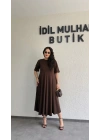 Kahverengi Oysh Kumaş Godeli Elbise