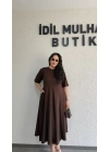 Kahverengi Oysh Kumaş Godeli Elbise