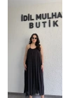 Siyah Ayarlanabilir Askılı Pamuk Elbise