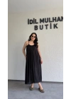 Siyah Ayarlanabilir Askılı Pamuk Elbise