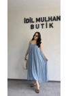 Buz Mavisi Ayarlanabilir Askılı Pamuk Elbise