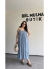 Buz Mavisi Ayarlanabilir Askılı Pamuk Elbise