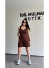 Kahverengi Oysh Kumaş Şortlu Takım