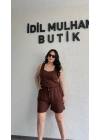 Kahverengi Oysh Kumaş Şortlu Takım