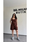 Kahverengi Oysh Kumaş Şortlu Takım