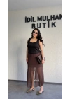 Kahverengi Astarlı Tül Etek