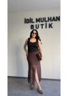 Kahverengi Astarlı Tül Etek