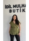 Haki Kruvaze Yan Bağcıklı Organze Bluz