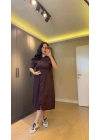 Bordo Süs Cep Detaylı Poplin Elbise