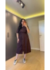 Bordo Süs Cep Detaylı Poplin Elbise