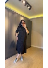 Siyah Süs Cep Detaylı Poplin Elbise