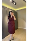 Bordo Nisbet Kumaş Eteği Astarlı Elbise
