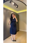 Lacivert Nisbet Kumaş Eteği Astarlı Elbise
