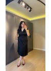 Siyah Nisbet Kumaş Eteği Astarlı Elbise
