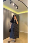 Siyah Gömlek Yaka Eteği Puantiyeli Elbise